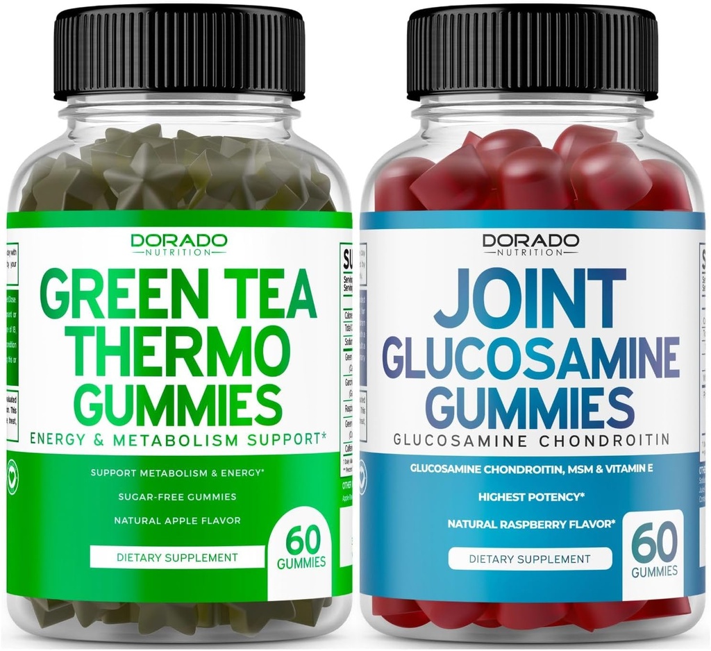 Grønn Te Fettforbrenner Vekttap (60 Gummies) Appetitt Suppressant Vekttap Supplement for menn og kvinner og Glukosamin Chondroitin Joint Supplement (60 Count) Joint Kosttilskudd for voksne