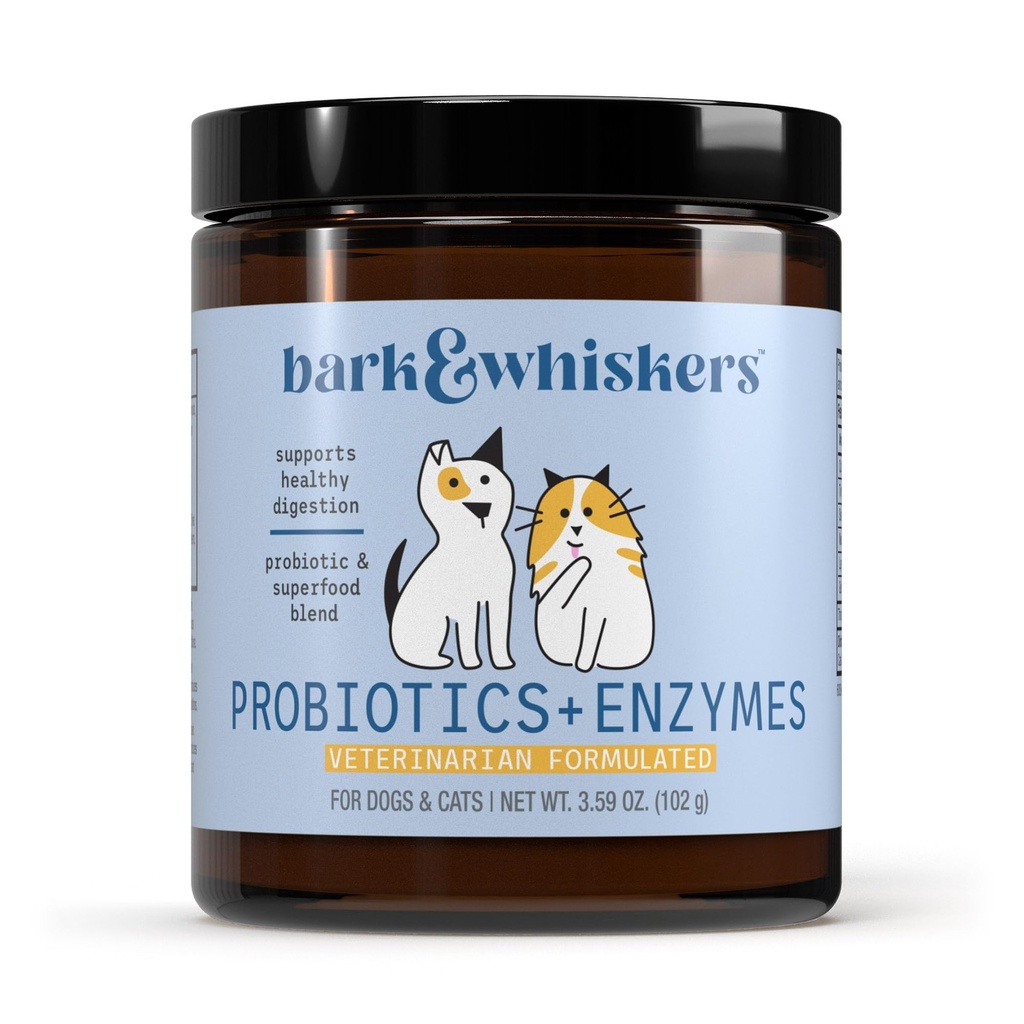 Bark & Whiskers Probiotika + Enzymes - Støtter Digestiv helse og immunsystem - Probiotiske kosttilskudd for katter og hunder - 60 Scoops