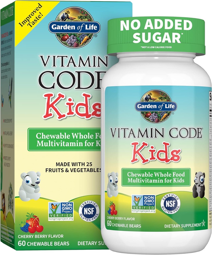 Livshage Vegetarisk Multivitamin Supplement for barn - Vitamin Kode Kids Chewable Rå Hele Mat Vitamin med probiotika, 60 Chewable Bears
