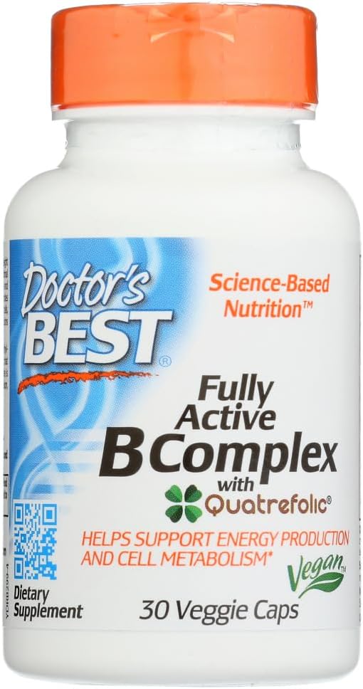 Doctor's Best Fully Active B Complex, Ikke-GMO, Glutenfri, Vegan, Soya Gratis, Støtter Energiproduksjon, 30 Veggie Caps