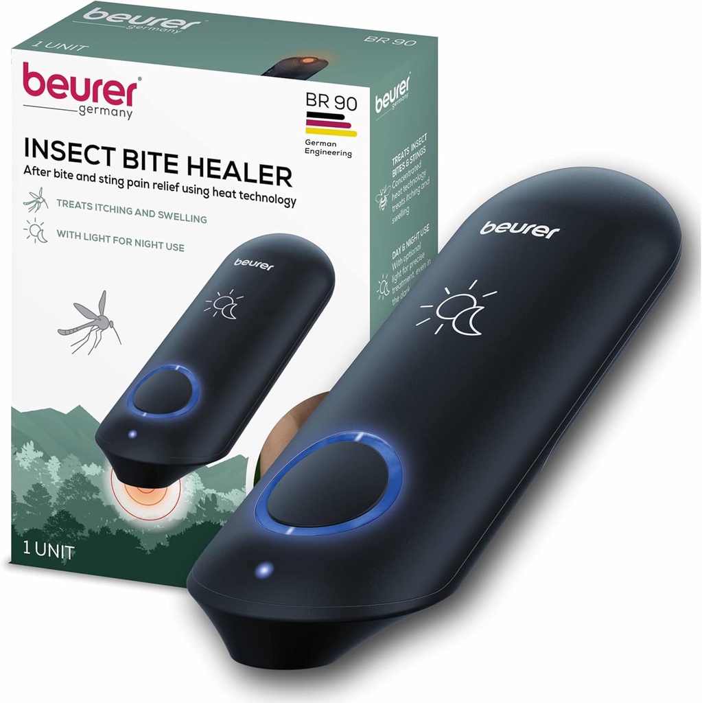 Beurer BR90 Insect Sting og Bite Relief med lys, kjemisk-fri Bug Bite Healer for dag og natt, elektronisk varme enhet for etter mosquito Bites å ease kløe og heving
