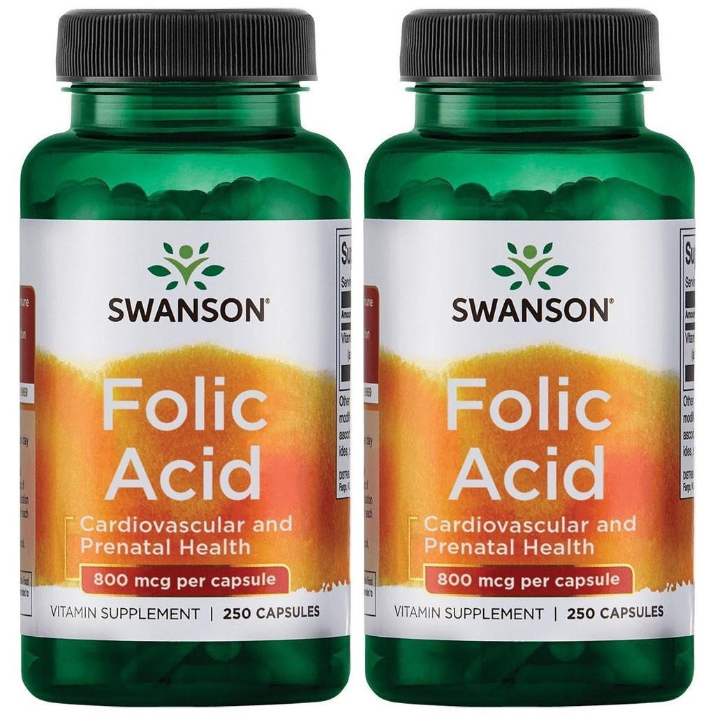 Swanson folsyre 800 mcg (1Vitamin 335 mcg Dfe Folat) 250 kapsler (2 pakke)