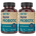DeVA Vegan Probiotic med FOS Prebiotics Supplement - 2 milliarder CFU med 100 MG prebiotika per servering for menn og kvinner - ikke-dampende glutenfri - naturlig holdbare stabil - 90 kapsler (pakke med 2)