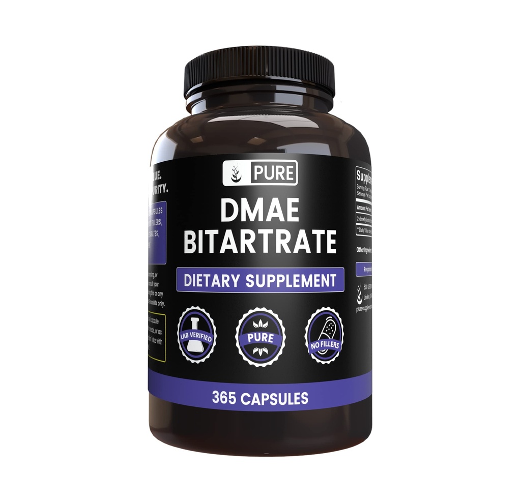 Rene opprinnelige ingredienser DMAE Bitartrat (365 kapsler) Ingen magnesium eller risfyllere, alltid ren, Lab Verifisert