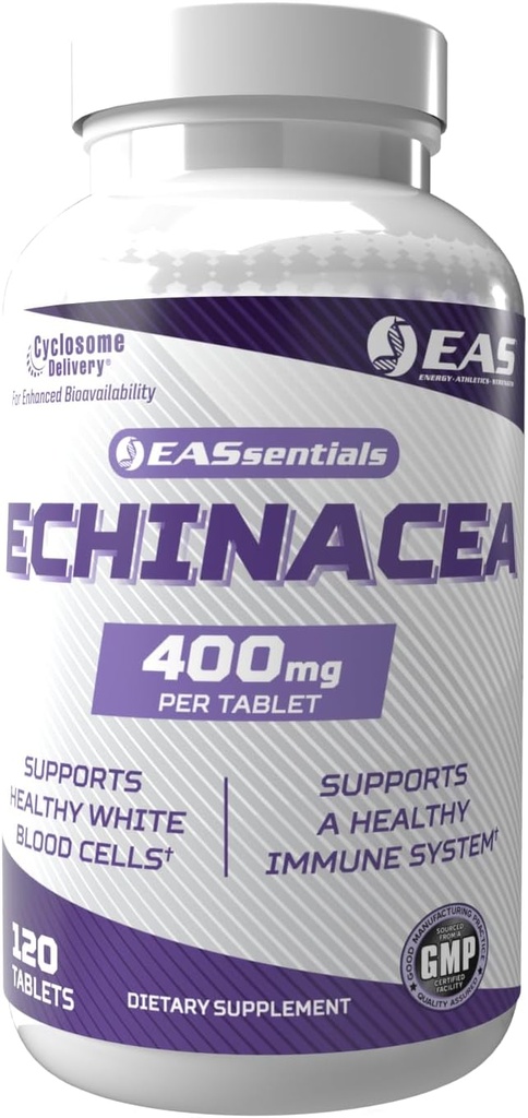 EAS Eksperimentell og anvendt vitenskap Echinacea 400 mg | Tri Blend Formulering | Immun & Respiratorisk støtte | Glutenfri, ikke GMO | Bedre absorpsjon med syklosom Levering | 120 tabletter