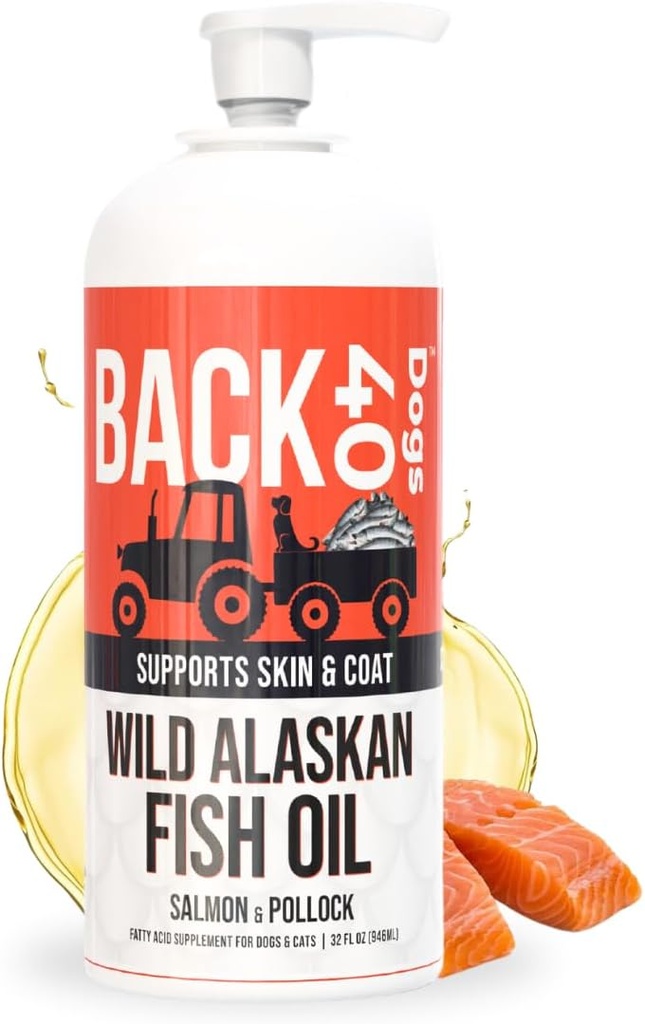 Tilbake 40 Hunder Wild Alaskan Fish Oil for hunder, hud og Coat Supplement for hunder og katter, Omega-3-Rich Salmon og Pollock Oil, EPA & DHA Dog Salmon Oil for hjerne, hjerte og ledd 32 fl oz