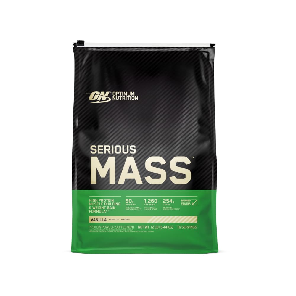 Optimum ernæring alvorlig masse vekt gevinster protein pulver, vitamin C og sink for immun støtte, Vanilla, 12 pund (pakke May Vary)