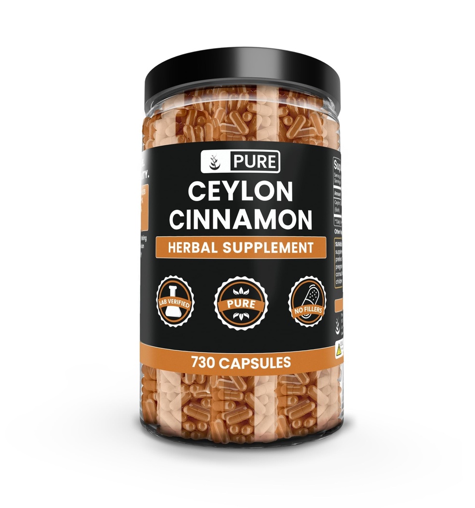 PURE ORIGINAL INGREDIENTS Ceylon kanel (730 kapsler) Ingen magnesium eller ris fyllstoffer, alltid ren, lab verifisert