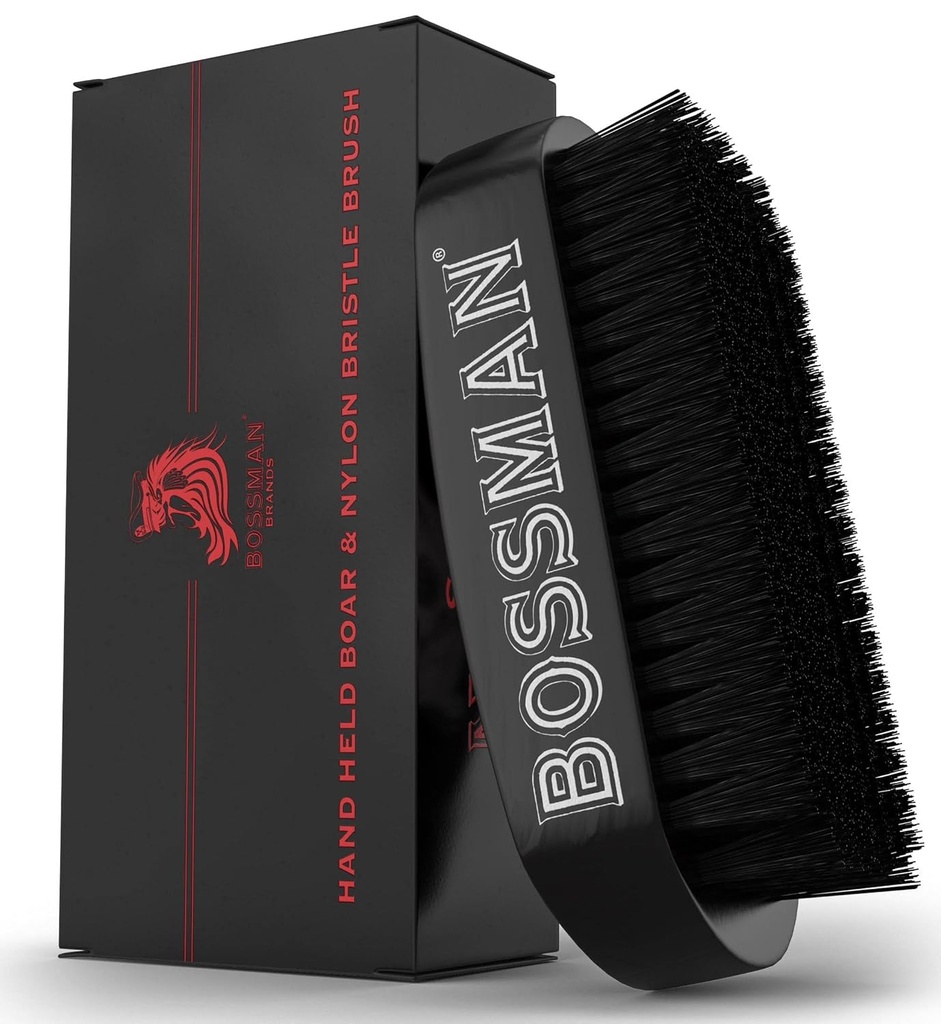 Bossman Skjeggbørste for menn - Håndheld Boar & Nylon Bristle børste - Detangling børste for skjegg og hårpleie