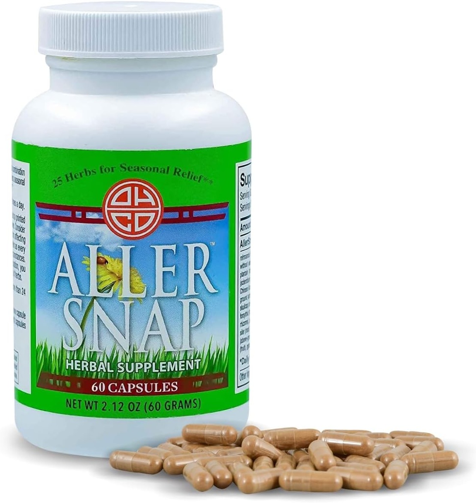 Aller Snap - Kinesisk Herbal Supplement med 25 urter for sesongmessige allergi symptomer, irritasjon - Ikke-Drowsy, Ikke-stimulerende, Rask-Atferd naturlig allergi medisinering - 60 kapsler