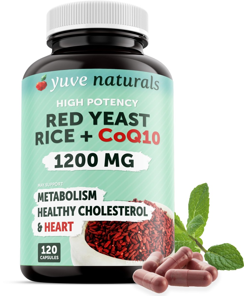 100% naturlig rød yeast ris 1200 mg med CoQ10 100 mg, 2 i 1, opprettholde sunne kolesterolnivå - 120 Veggie kapsler