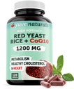 100% naturlig rød yeast ris 1200 mg med CoQ10 100 mg, 2 i 1, opprettholde sunne kolesterolnivå - 120 Veggie kapsler