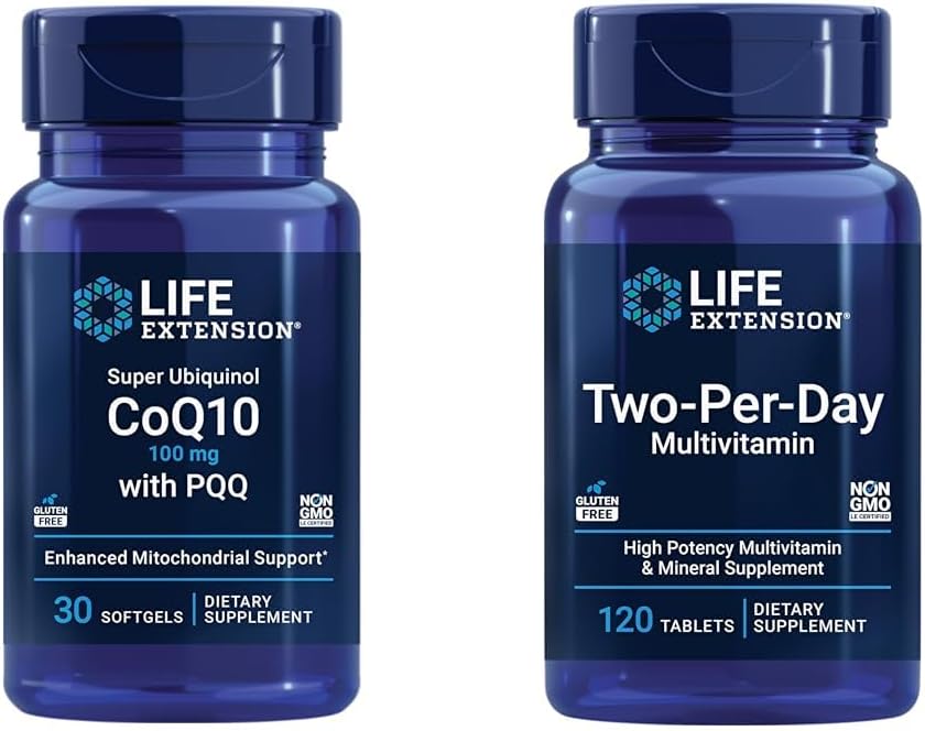Livsforlengelse Super Ubiquinol CoQ10 100mg 30 Softgels Cellular Energy Support Bundle med to-per-dag høy potens 120 tablett multivitamin