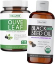 Bundle av svart frøolje flytende og olivenblad ekstrakt - immunstøtte Synergy Bundle - organisk svart frøolje væske (8 fl oz) & Olive Leaf ekstrakt med 20% Oleuropein immunsupplement (60 kapsler)