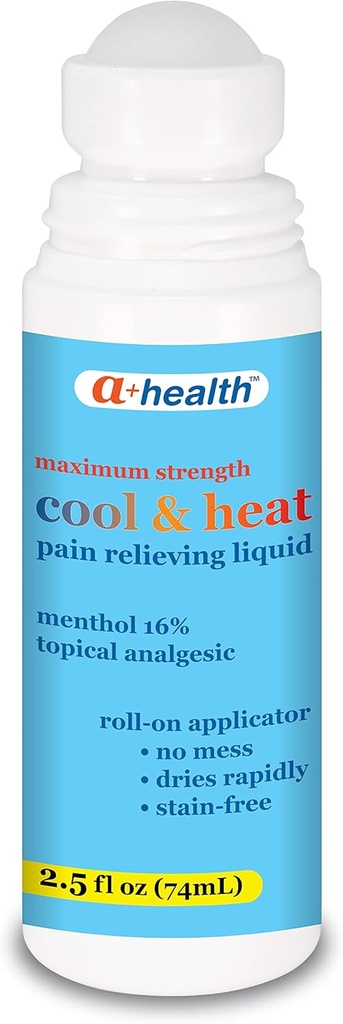 A+Helse Kjøl og varme smerte lindrer flytende, Menthol 16%, Maks styrke, Roll on, laget i USA, 2,5 flounces (CoolHeat)