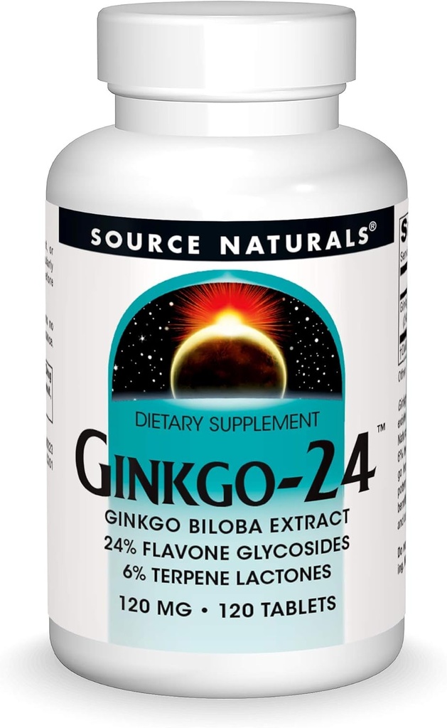 Source Naturals Ginkgo-24 - Ginkgo Biloba Extract 120 mg støtter mental akualitet - 120 tabletter