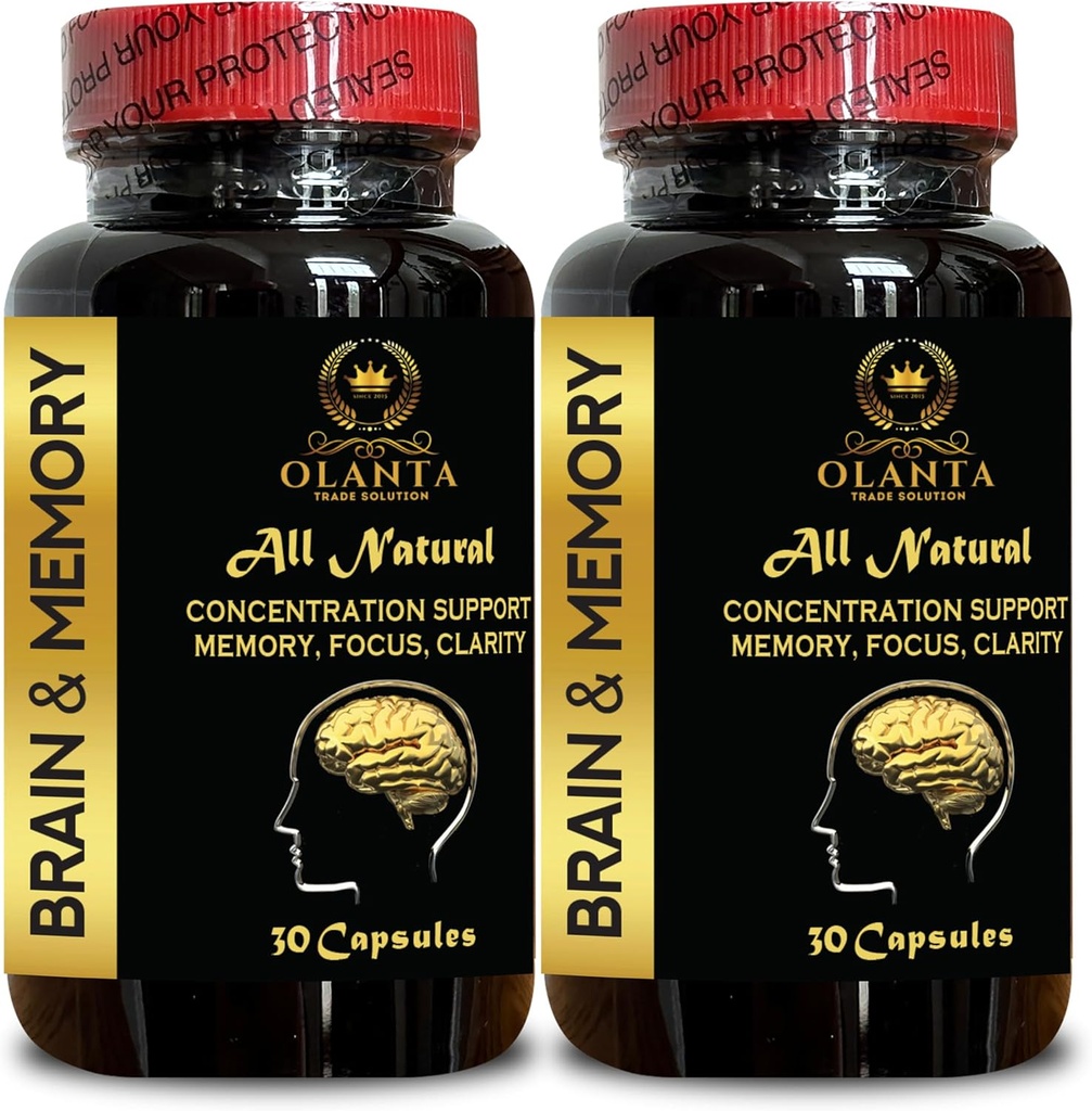 Brain Memory Support - Hjernefunksjon og varsling, Øker kognitiv ytelse og hjernefunksjon, Fokus og konsentrasjon, Minneforbedring - 2 flasker 60 Kapsel