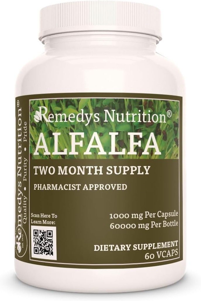 Remedys ernæring Alfalfa - 1000 mg, 60 Vegan Kapsler Herbal kosttilskudd - To måneders forsyning