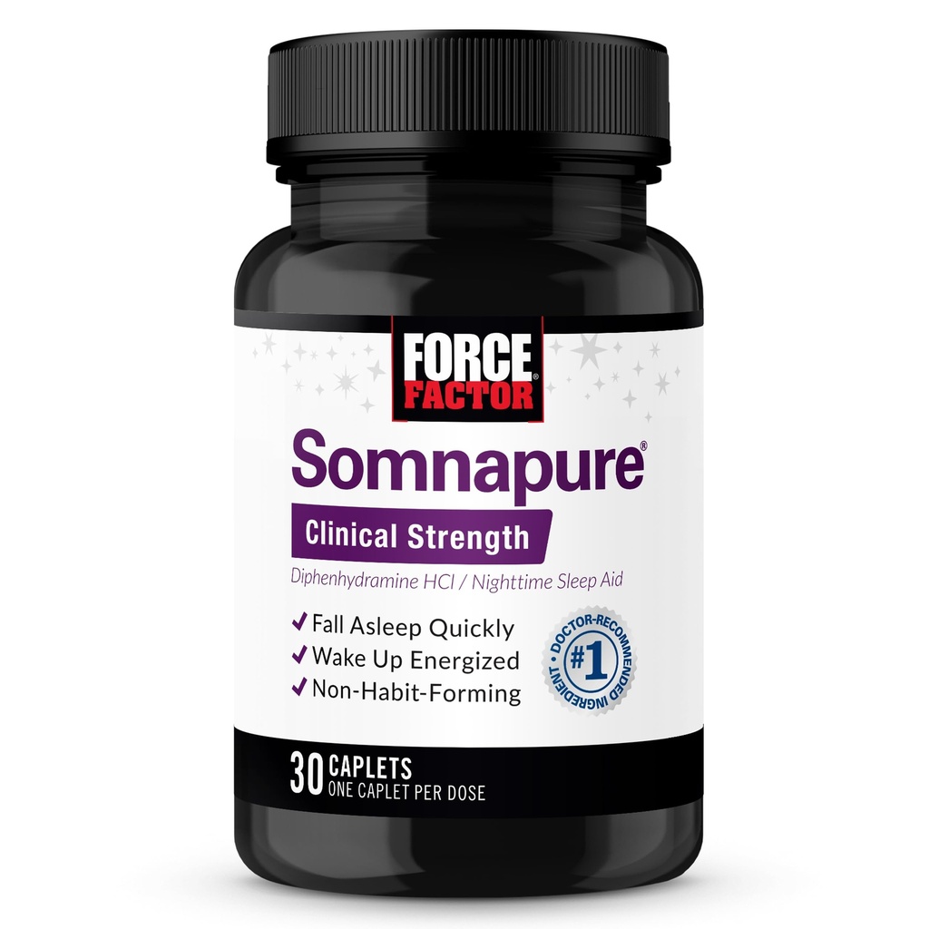 FORCE FACTOR Somnapure klinisk styrke søvnhjelp for voksne, Diphenhydramin HCl, ikke-habit-forming, natt søvnstøtte, 30 kapler