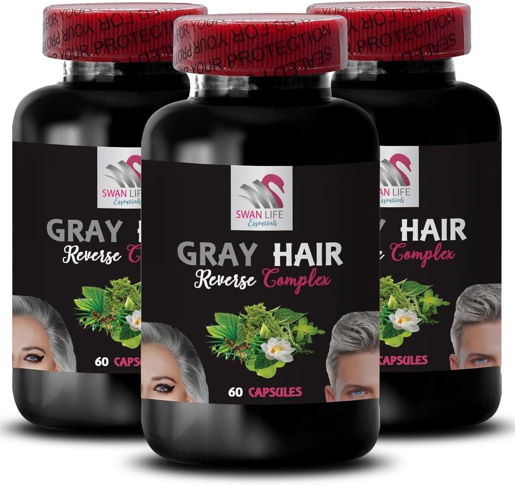 Ungdomsaktig Tone - Grå Hår Reverse - Biotin, Hestehaleluftdeler, Sag Palmetto Berries, PABA, Naturlig Hårkompleks, Stinging Nettle Root, Hårgjenkjenning, Ungdomshår 3 flasker 180 Kapsler