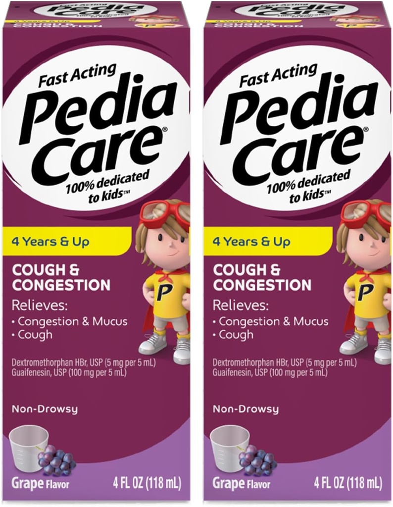 Barns Cough & Congestion flytende medisin for cough, bryst kongestasjon og Mucus kalde symptomer, ikke-Drowsy, alder 4+, Grape Flavor, 4 fl oz (2 pakke)