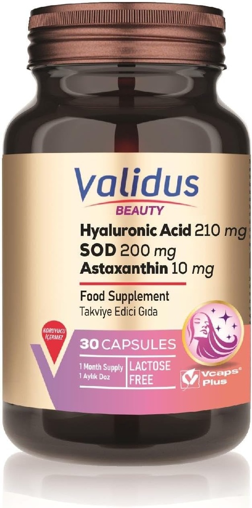 VALIDUS Hyaluronsyre 210 mg + Astaxanthin 10 mg 30 kapsler (Vkapsler Plus)