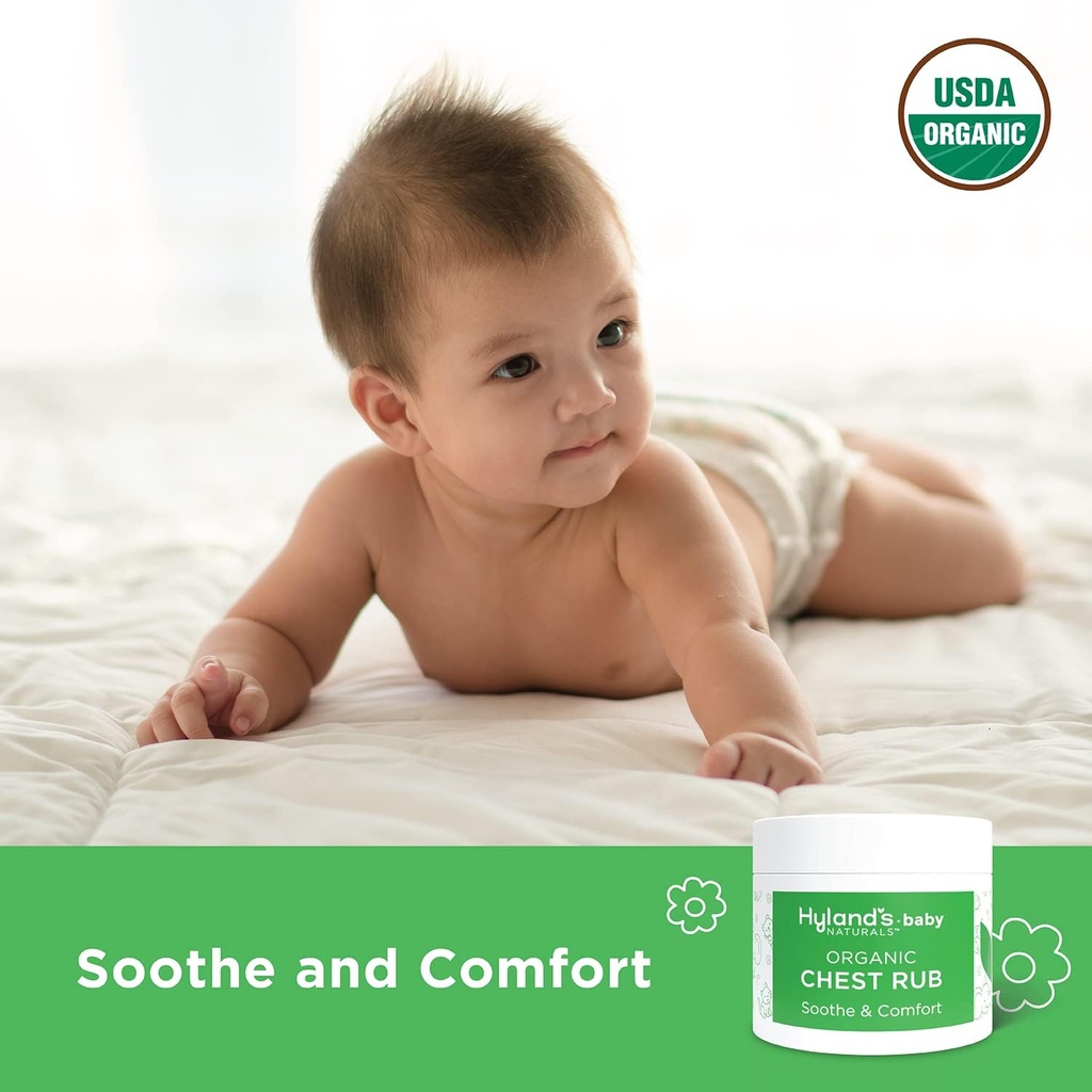 Hyland's Baby Organic Chest Rub, Soothe og Comfort, med organisk lavender, peppermynte, og kamille Blomsterolje, trygt og gentle, dermatolog testet, 1,76 Oz, spedbarn (pakke av 2)