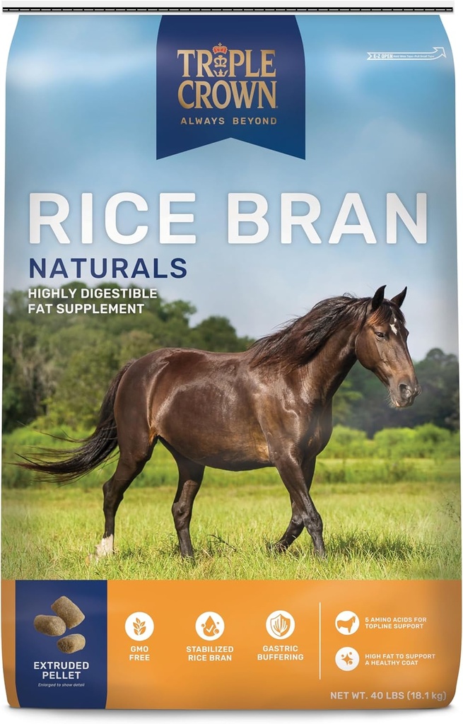 Triple Crown Rice Bran, Ris Bran for hester, Hestevekt Supplement, 40 lbs