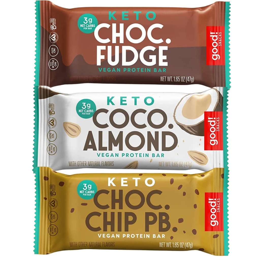 Bra! Snacks Keto Variety Pack Protein Bar, Vegansk, Soya & Glutenfri, Lavt sukkermåltid Erstatning, 10g høy protein, naturlig sunn snack, For åleter og aktive livsstiler, 3g netto karbohydrater,12 Barer