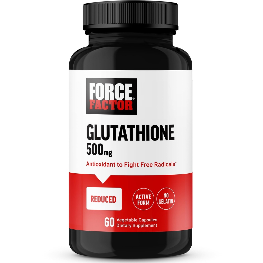 FORCE FACTOR Glutation Supplement, Antioksidant Supplement med redusert glutation 500 mg for superabsorpsjon og effekt, aktiv form, Vegan, ikke-GMO, 60 grønnsaker kapsler