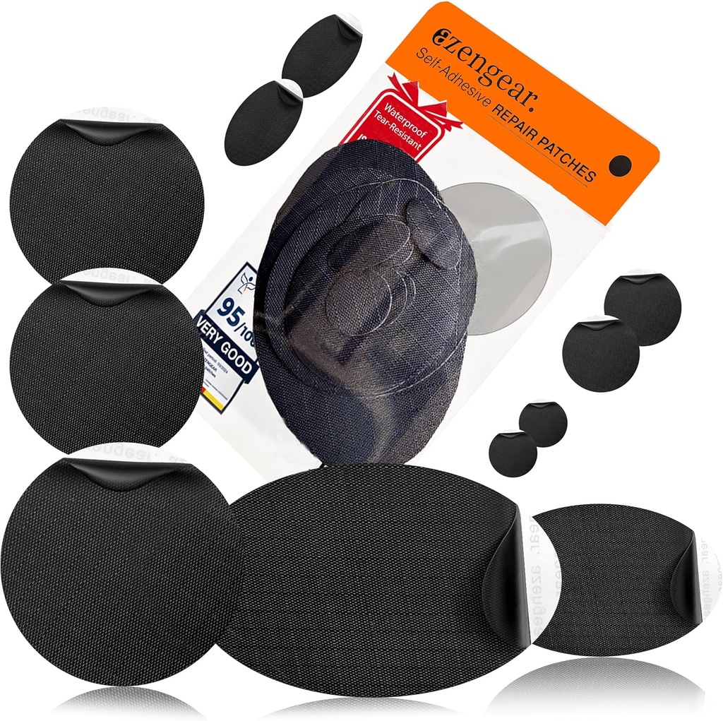 aZengear Repair Patches - Vanntett, Selvklebende, Tear-Cold-Heat-Resistant Polyester stoff til å fikse ned jakke, Puffer, Snowsuit, Sko, Telt, PVC, klær, Oppholstery (svart)