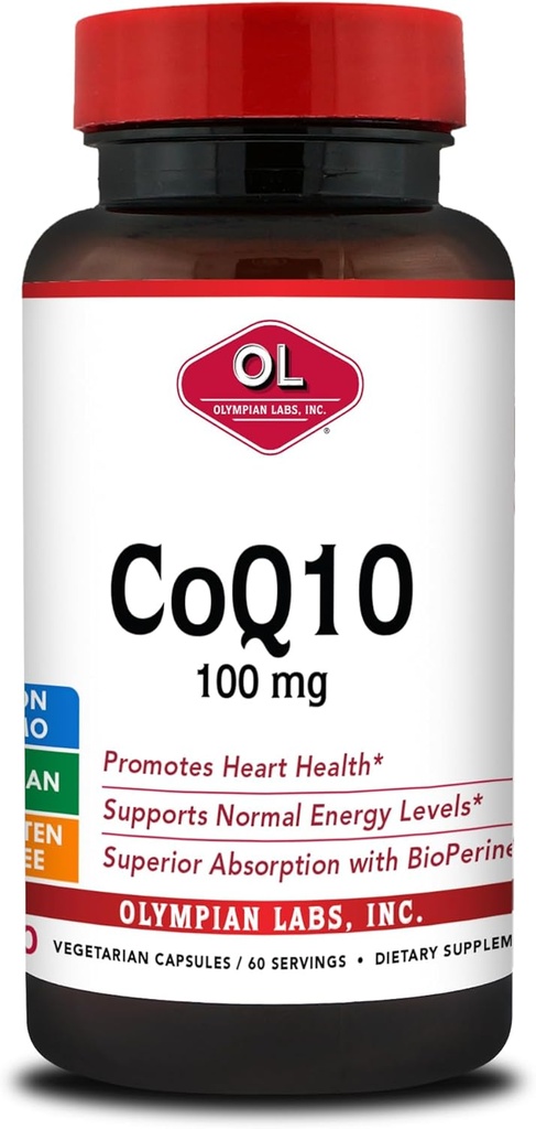 Olympian Labs CoQ10 100mg Formulert med Bioperin for større absorpsjon, støtte hjerte helse 60 kapsler