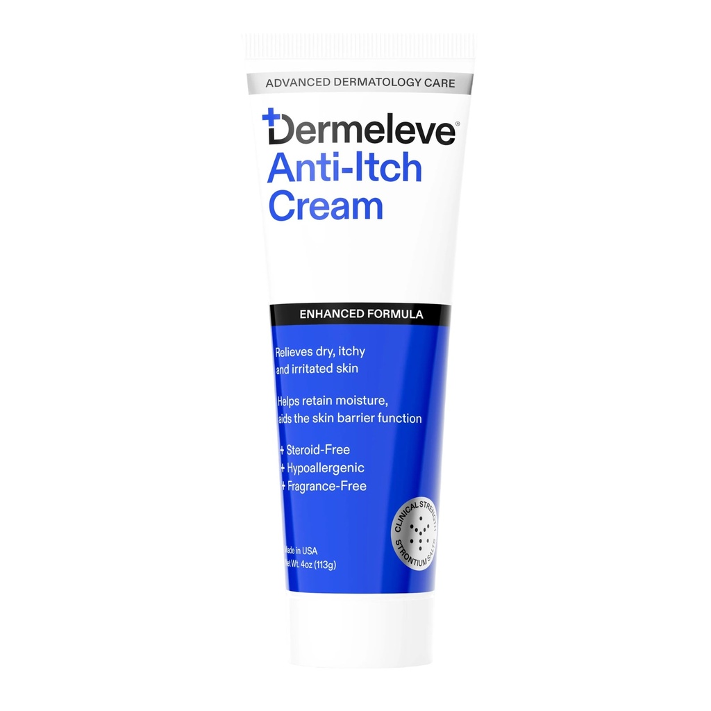 Dermeleve steroid gratis anti-kysk krem | Extra styrke for Psoriasis, seborrheic dermatitis, viral utslett, Bug Bites, Allergi, kroniske hever, nevropathy (Nerve) | Full Body Itch Relief | 4 oz (1 pakke)