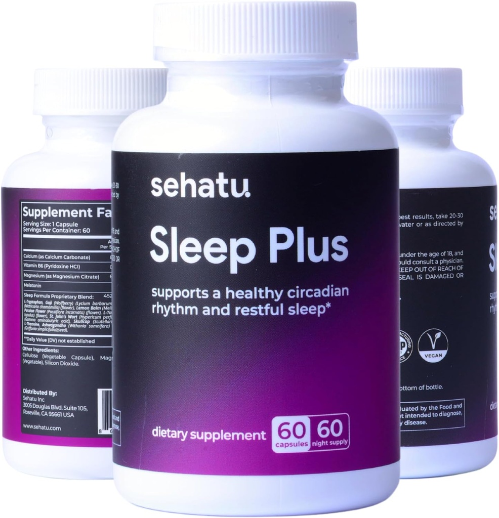 Sleep Plus Supplement | med Melatonin, GABA, Ashwagandha, 5-HTP | for menn og kvinner søker en sunn søvn-Wake tidsplan og en avslappet Mood | 60 greve | 60 dagers forsyning