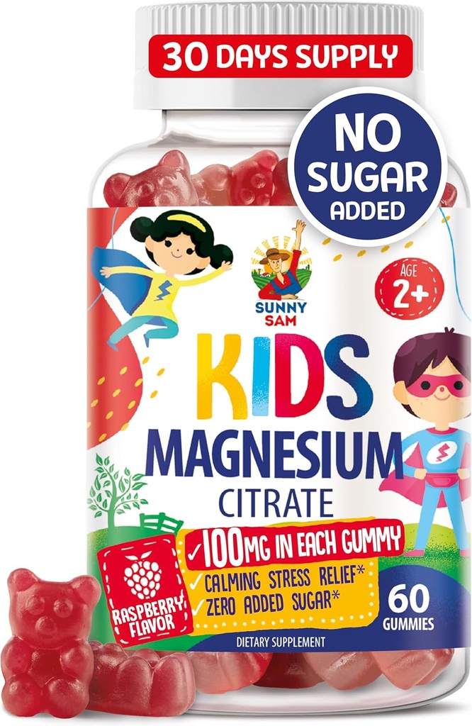 Magnesium Gummies for barn og voksne - 100 mg - Rolig Magnesium Chews - Magnesium Citrate Chewable Supplement for Mood & Muscle Support - 60 Gummies