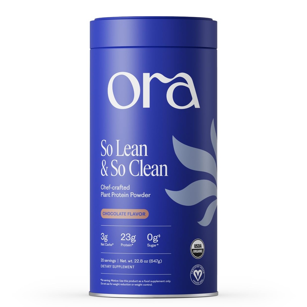 Ora Organic Vegansk Protein pulver - 23g Planteprotein for kvinner og menn - Sjokolade Flavor 20 serveringer, Bloat-fri, Glutenfri, Ikke-GMO, Ingen kunstige søtningsmidler