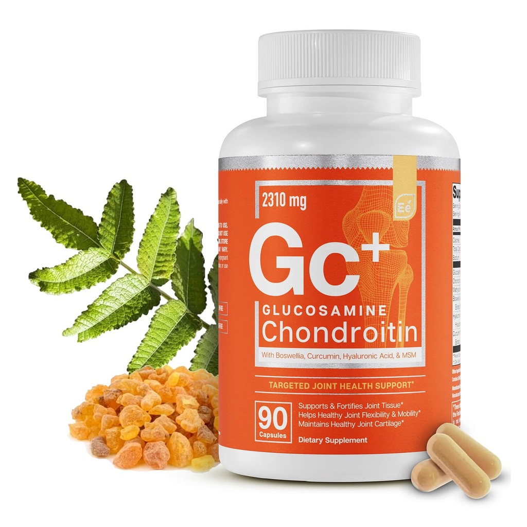 Essentielle elementer Glukosamine Chondroitin MSM Boswellia Serrata Hyaluronsyre Supplement felles støtte Antioksidant Supplement for fleksibilitet - 90 kapsler