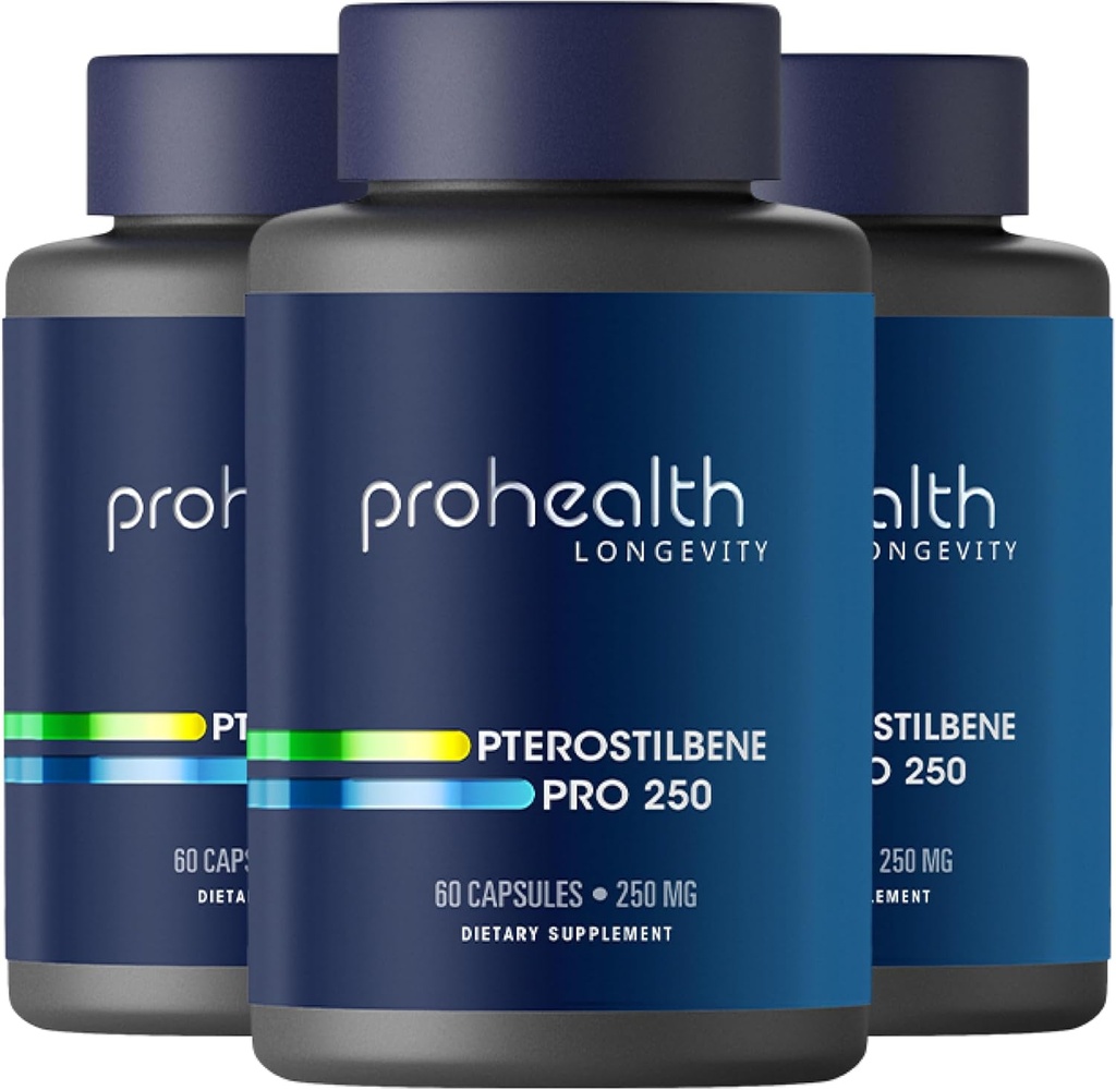 Pterostilbene Supplement (250mg, 60 kapsler) | klinisk bevist, tredjeparts testet antioksidant for hjerte og hjerne helse | Aktiverer Longevity Genes (3 pakke)