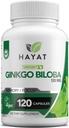HAYAT vitaminer Vegan Ginkgo Biloba - Ekstra styrke 500 MG per servering, støtter hjernefunksjon og minne støtte, sertifisert Halal, 120 kapsler, laget i USA
