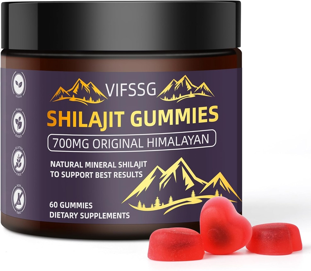 Shilajit Gummies, Sugar-Free Gummies, 500 Mg Shilajit ren Himalayan Organic, Shilajit Supplement, Shilajit Resin, Gold Grade Natur Shilajit med 4 i-1 Kompleks for energistøtte, 60 Gummies