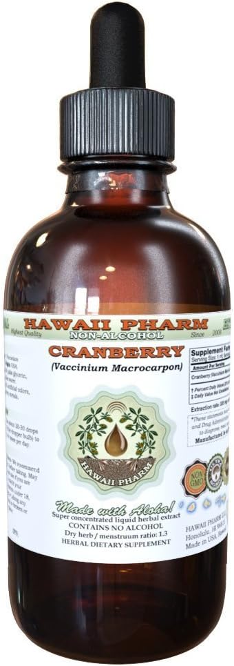 Cranberry alkohol-fri flytende ekstrakt, tranebær (Vacinium Macrocarpon) tørket Berry Glycerite Hawaii Pharm naturlig urte supplement 2 oz