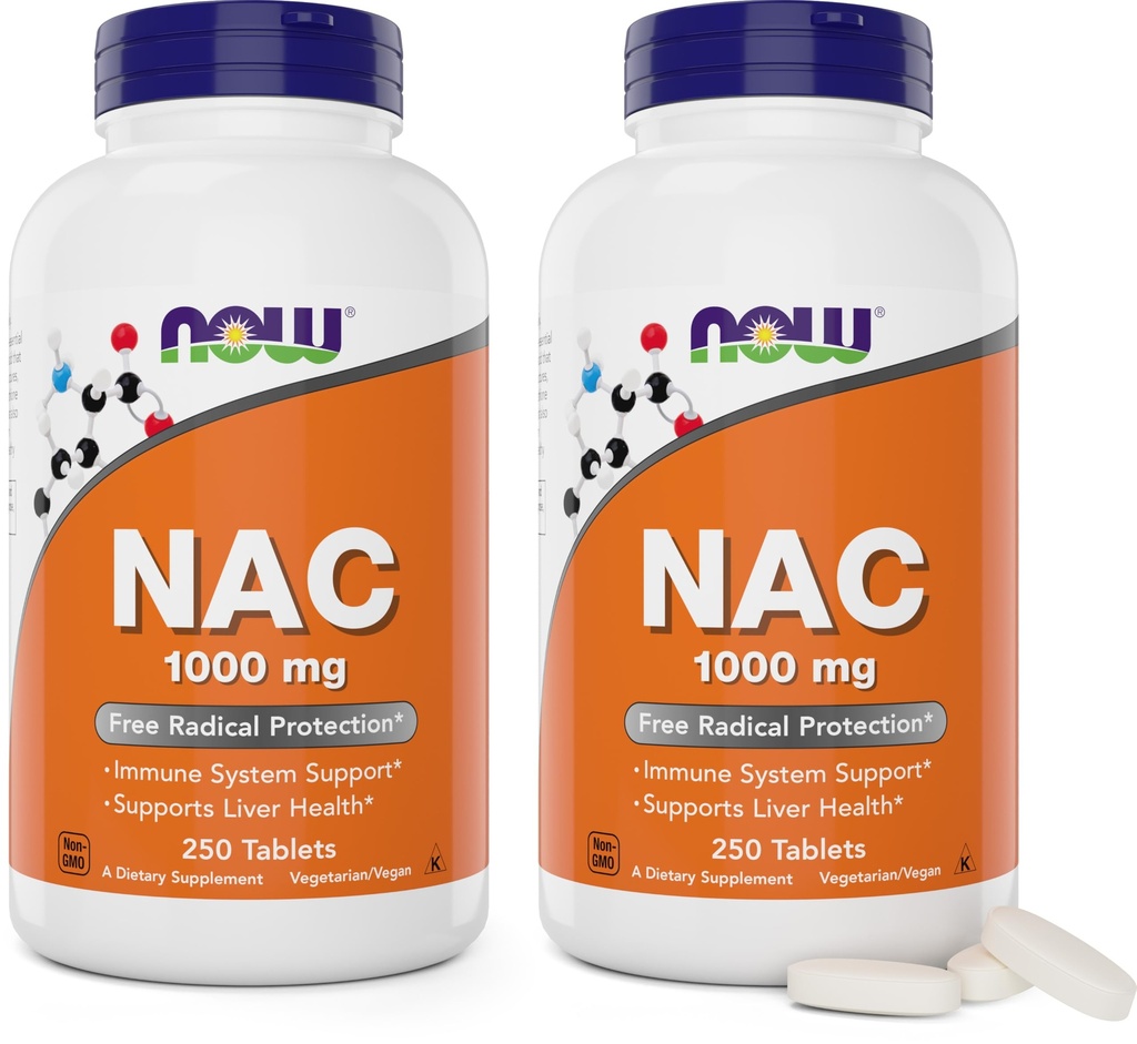 NU Foods NAC 1000 mg, 250 tabletter (pakke med 2), N-acetyl-cystein Supplement, 1000 mg (1 gram) per tablett - vegetarisk, ikke-GMO
