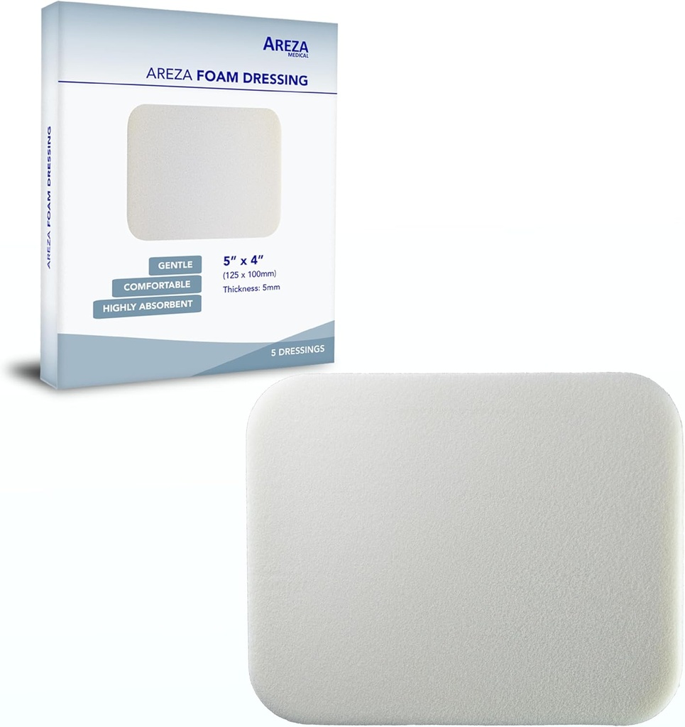 Areza medisinsk - skum sårkjoling - polyuretan - sterile - 5" x 4" (12,5 cm x 10 cm) - 5 PCS