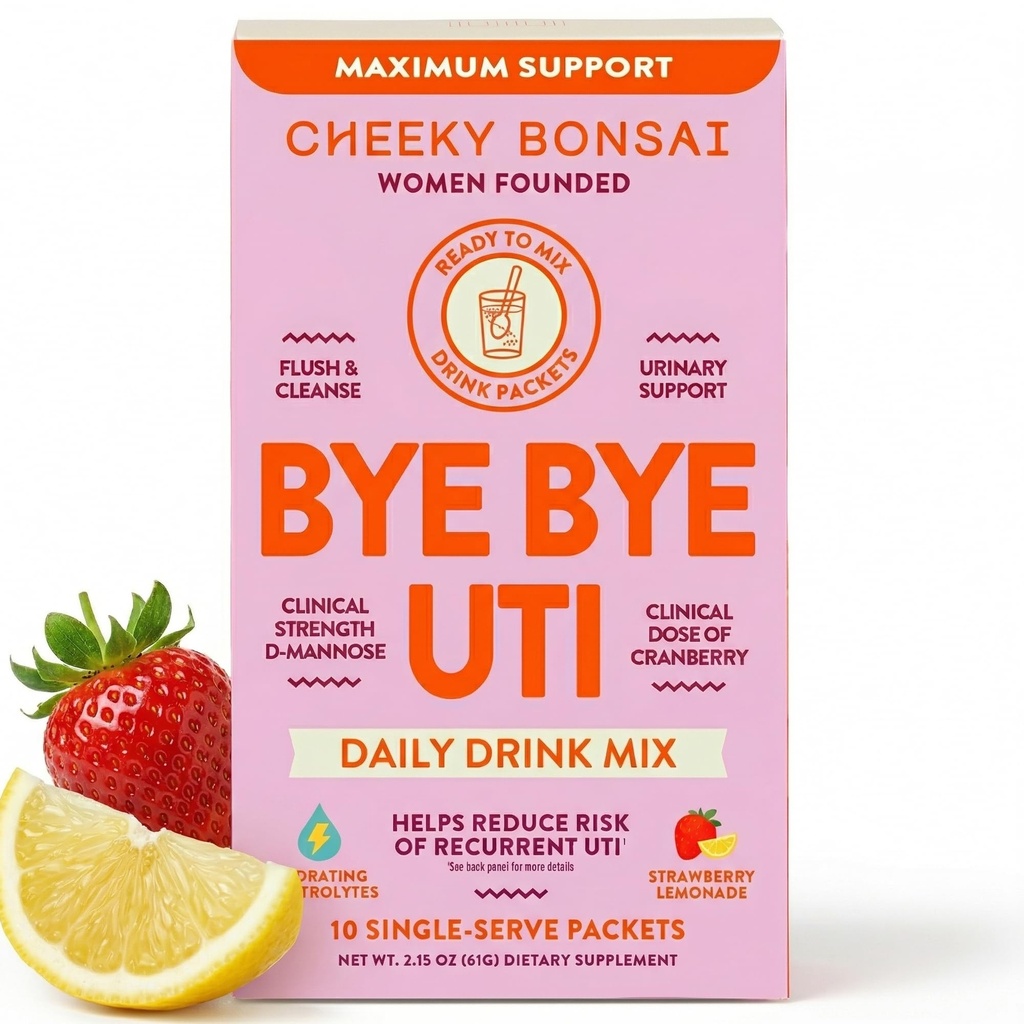 Cheeky Bonsai, urinhelse Hydration Packets, Flush & Beskytt Urin Tract med D-Mannose, Cranberry & Electrolytes, Hibiscus Lemonade Flavor (10 pakker) Ingen tilsatt sukker, Vegan og Glutenfri