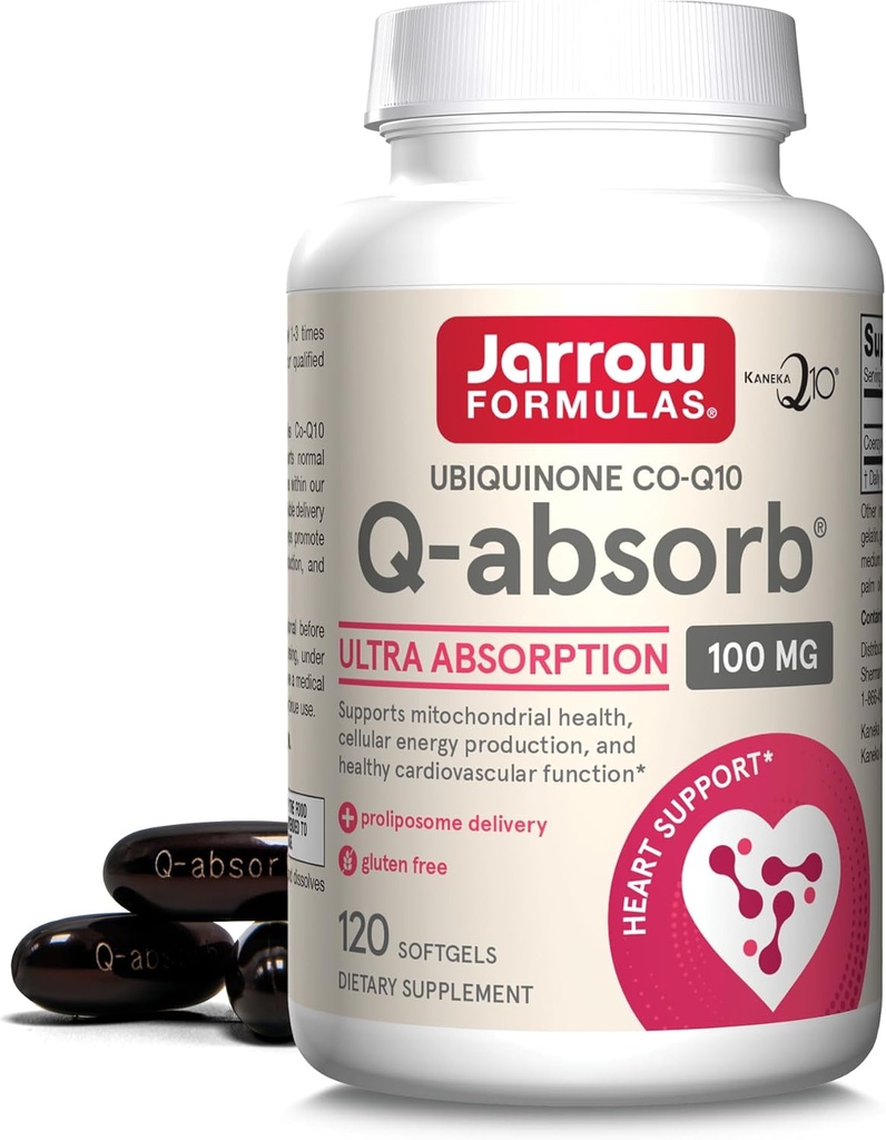 Jarrow Formler Q-Absorb Ubiquinon Co-Q10 100 mg, Kosttilskudd, Antioksidant støtte for Mitokondriell helse, Cellular energiproduksjon og kardiovaskulær helse, 120 Softgels, 120 dagers forsyning