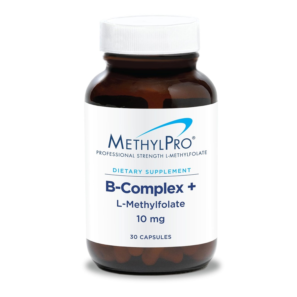 MetylPro B-Complex + L-metylfolat 10 mg - Metylert vitamin B-kompleks for kvinner og menn, cellulær energi støtte med folat, niacin og biotin, VIT B Supplement - 30 Vegankapsler