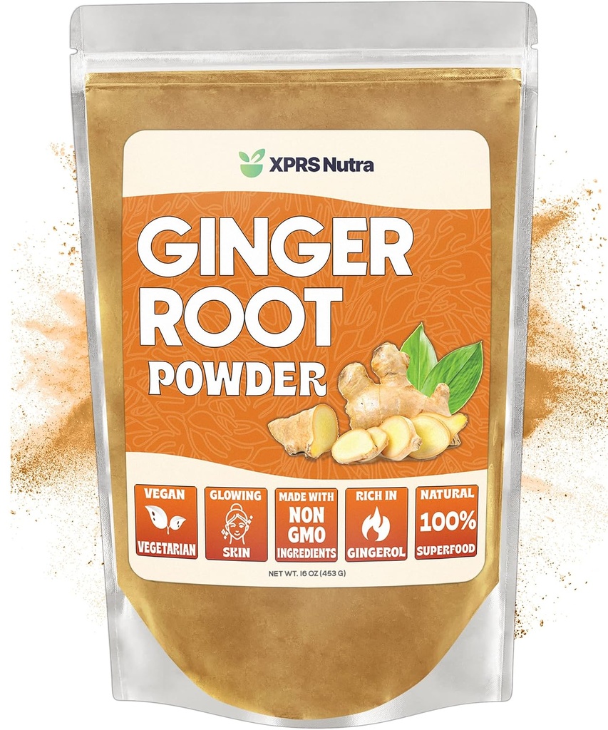 XPRS Nutra Ginger Powder - Premium Ground Ginger Root Powder med Potent Spicy Flavor - Ground Ginger Powder - Vegansk Vennlig Sustainable Ground Powdered Ginger (16 Ounce)