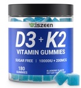 Sugar-fri vitamin D3 K2 Gummies, vitamin D3 10000iu og vitamin K2(MK7) 200mcg med kalsium, magnesium, vitamin B12 for benmuskeltenner immun, vegansk