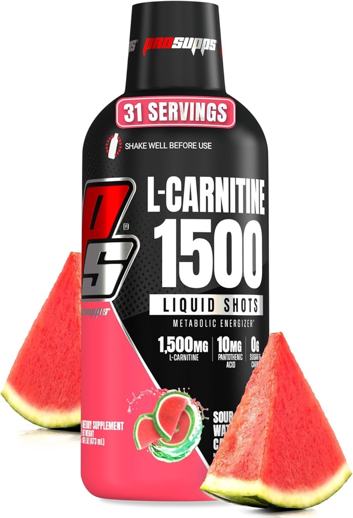 PROSUPPS L-karnitin flytende 1500, stimulerende-fri flytende bilder for menn og kvinner - ren pre-workout drink for energi, ytelse og muskelgjenvinning - Ingen sukker, ingen karbohydrater - 31 serveringer, vannmelon Candy