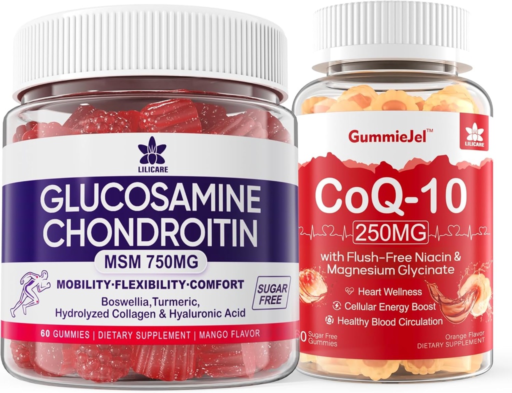 Sukkerfri glukosamin Chondroitin MSM 120 greve + CoQ10 250mg fylte gummi 60 greve